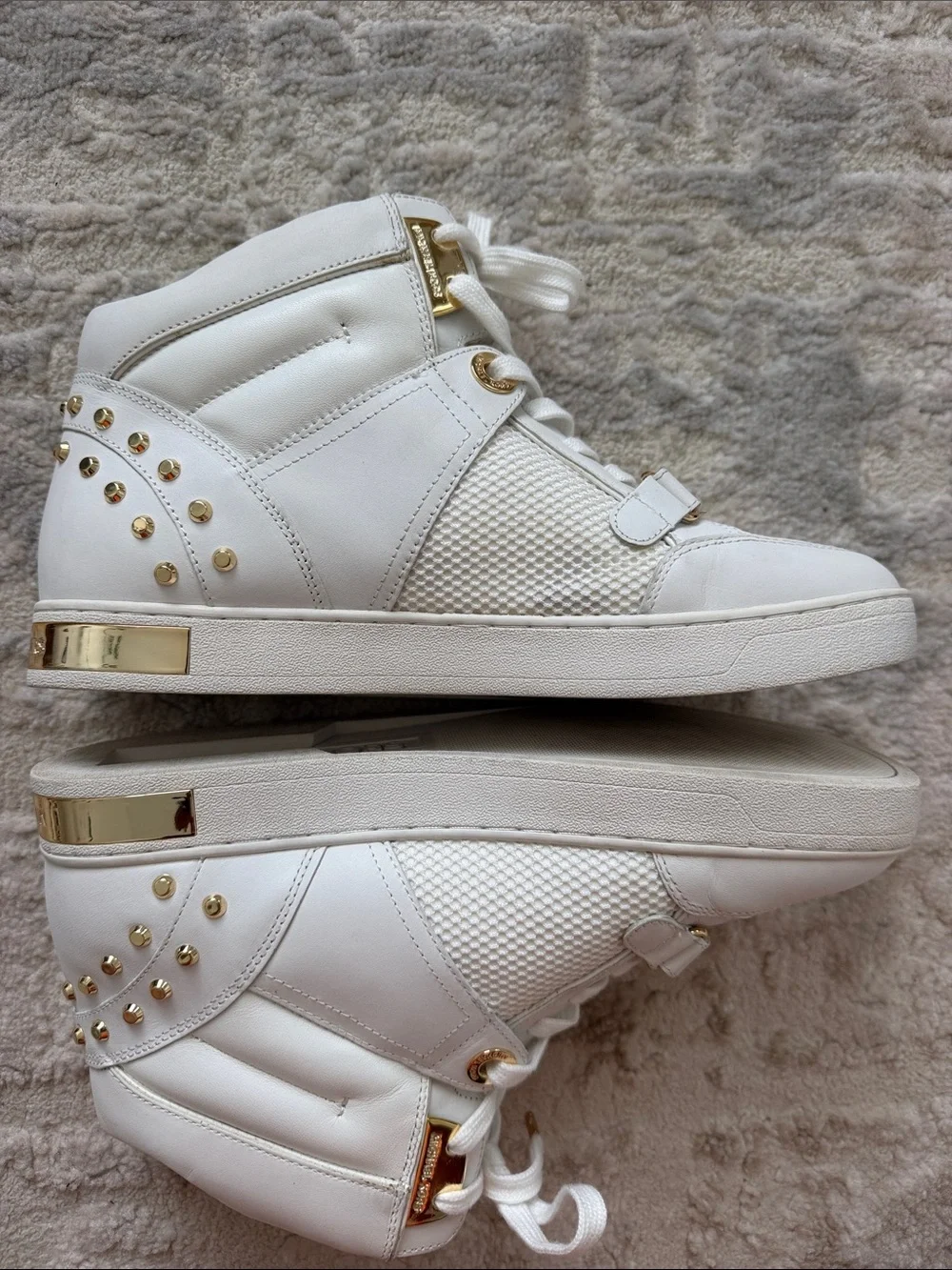 Michael Kors White High-Top Sneakers with Gold Hardware